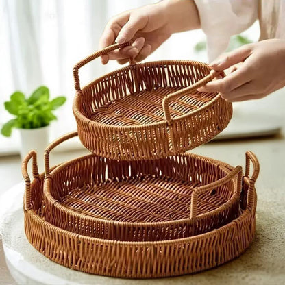 Serviertablett-Set aus geflochtenem Rattan