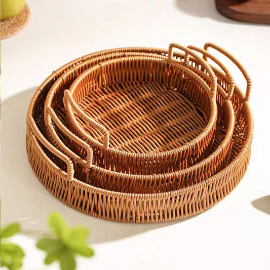Serviertablett-Set aus geflochtenem Rattan
