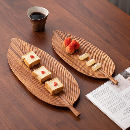Blattförmiges Serviertablett-Set aus Holz